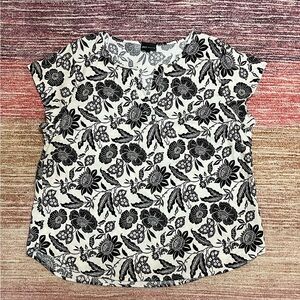 Jones New York Floral Print Linen Blend Short-Sleeved Blouse Size 1X